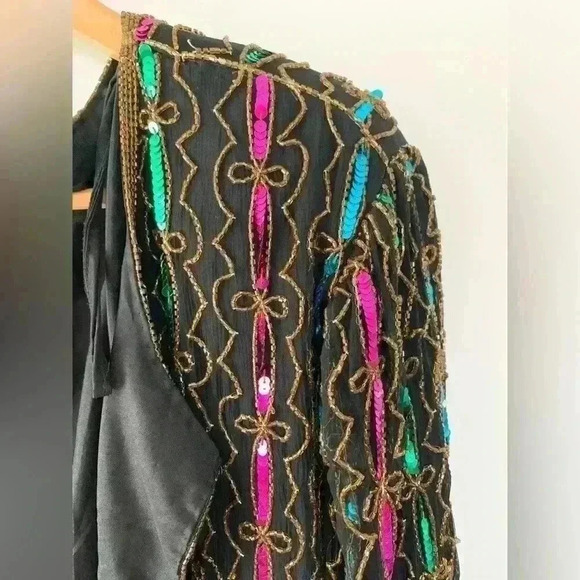 VINTAGE Fully  Beaded Open Front Blazer on Silk - Picture 5 of 7